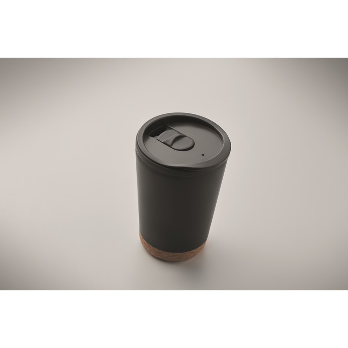 Vaso para llevar de doble pared con detalle de corcho en la base 300ml color negro vista fotografía tercera vista Vaso para llevar de doble pared con detalle de corcho en la base 300ml color negro vista fotografía tercera vista