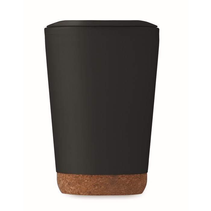 Vaso para llevar de doble pared con detalle de corcho en la base 300ml color negro cuarta vista Vaso para llevar de doble pared con detalle de corcho en la base 300ml color negro cuarta vista