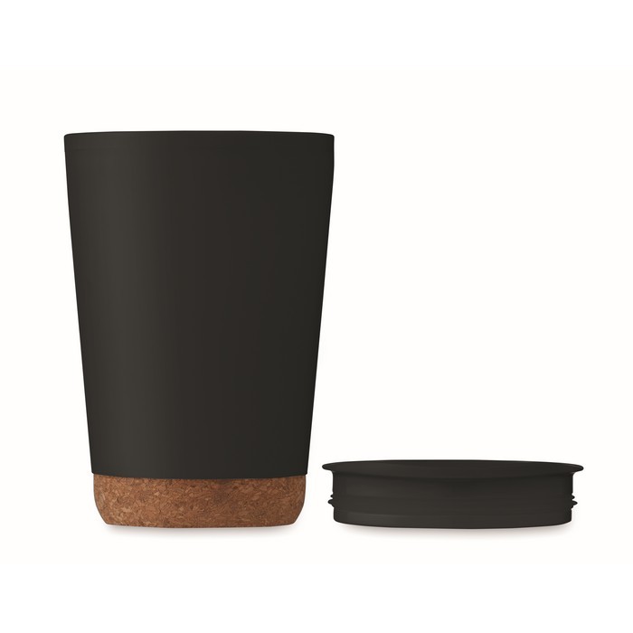 Vaso para llevar de doble pared con detalle de corcho en la base 300ml color negro quinta vista Vaso para llevar de doble pared con detalle de corcho en la base 300ml color negro quinta vista