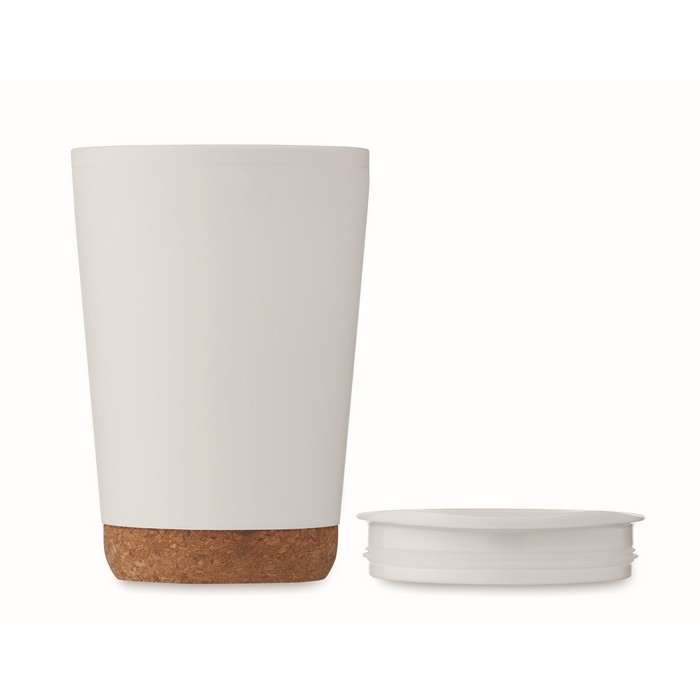 Vaso para llevar de doble pared con detalle de corcho en la base 300ml color blanco quinta vista Vaso para llevar de doble pared con detalle de corcho en la base 300ml color blanco quinta vista