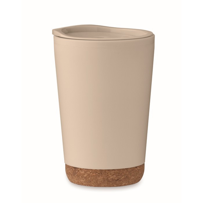 Vaso para llevar de doble pared con detalle de corcho en la base 300ml color beige Vaso para llevar de doble pared con detalle de corcho en la base 300ml color beige