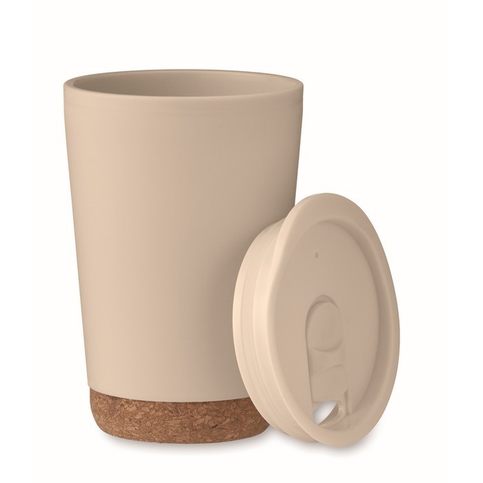 Vaso para llevar de doble pared con detalle de corcho en la base 300ml color beige segunda vista Vaso para llevar de doble pared con detalle de corcho en la base 300ml color beige segunda vista