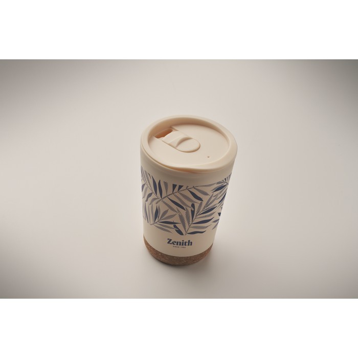 Vaso para llevar de doble pared con detalle de corcho en la base 300ml color beige vista principal Vaso para llevar de doble pared con detalle de corcho en la base 300ml color beige vista principal