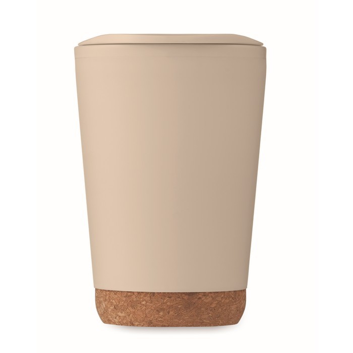 Vaso para llevar de doble pared con detalle de corcho en la base 300ml color beige cuarta vista Vaso para llevar de doble pared con detalle de corcho en la base 300ml color beige cuarta vista