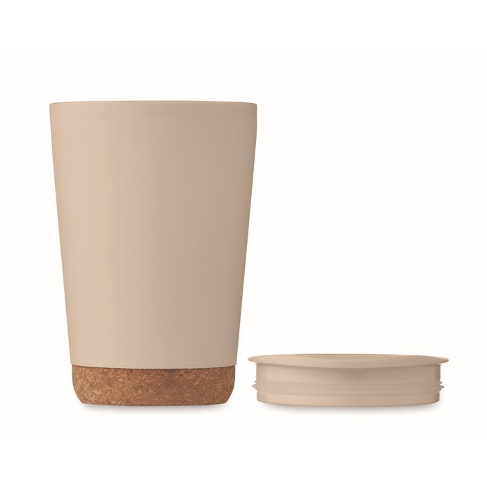 Vaso para llevar de doble pared con detalle de corcho en la base 300ml color beige quinta vista Vaso para llevar de doble pared con detalle de corcho en la base 300ml color beige quinta vista