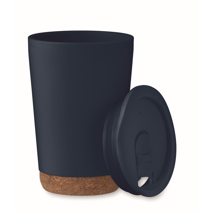 Vaso para llevar de doble pared con detalle de corcho en la base 300ml color azul marino segunda vista Vaso para llevar de doble pared con detalle de corcho en la base 300ml color azul marino segunda vista