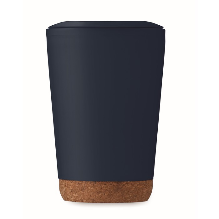 Vaso para llevar de doble pared con detalle de corcho en la base 300ml color azul marino cuarta vista Vaso para llevar de doble pared con detalle de corcho en la base 300ml color azul marino cuarta vista