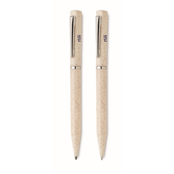 Set de 2 bolígrafos de trigo de paja de tinta azul y grafito color beige vista principal Set de 2 bolígrafos de trigo de paja de tinta azul y grafito color beige vista principal