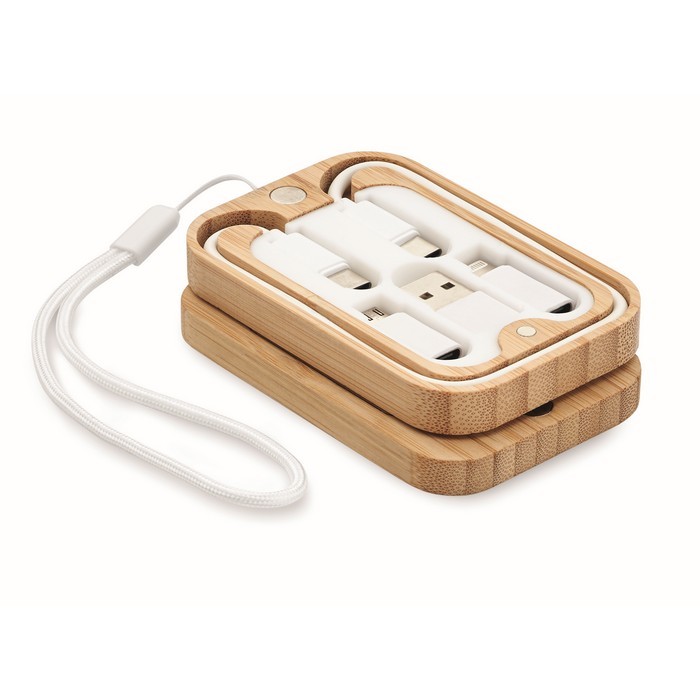 Caja de bambú con correa con función de cargador inalámbrico 15W color madera Caja de bambú con correa con función de cargador inalámbrico 15W color madera