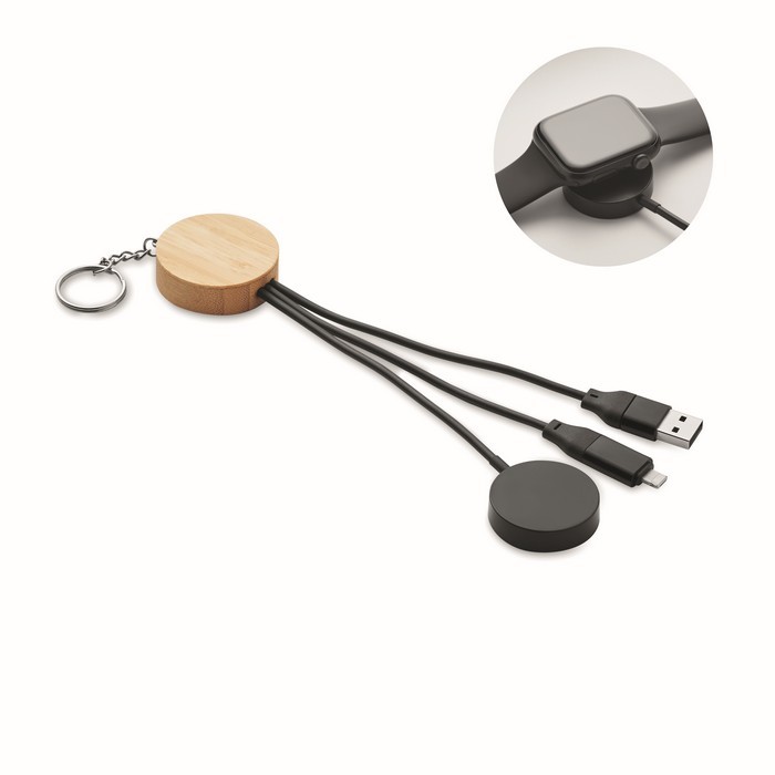 Set 4 en 1 de cables de carga y carga de reloj en llavero color negro