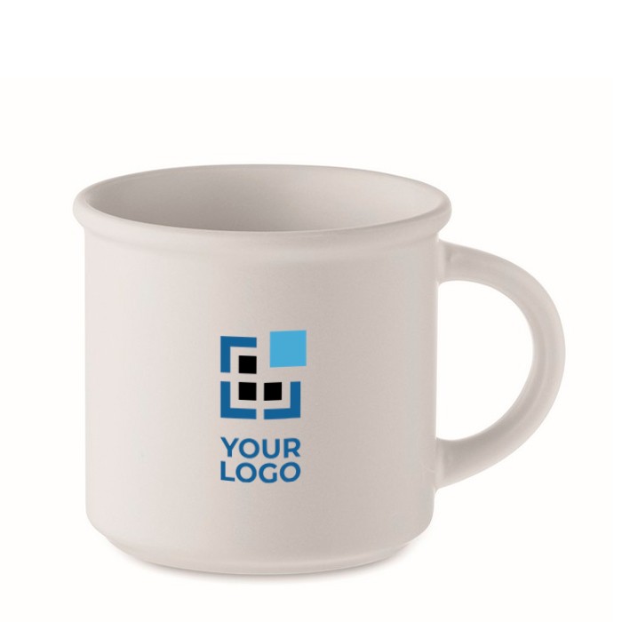 Taza monocromática en color mate con borde superior 300ml color blanco vista de impresión