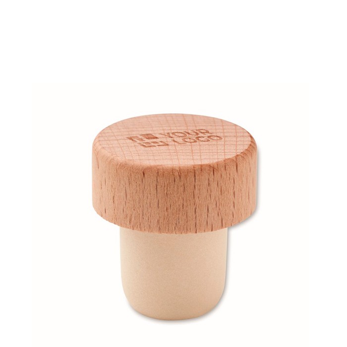 Tapón ideal para botellas de vino hecho de madera de haya color madera vista de impresión