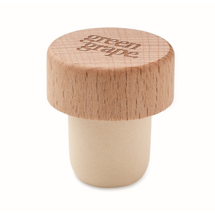 Tapón ideal para botellas de vino hecho de madera de haya color madera vista principal