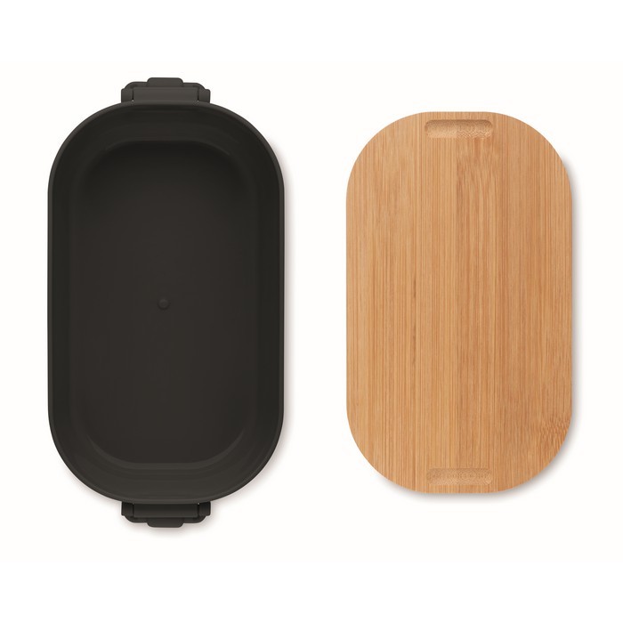 Fiambrera con tapa de bambú y 2 pestañas laterales de cierre 700ml color negro tercera vista