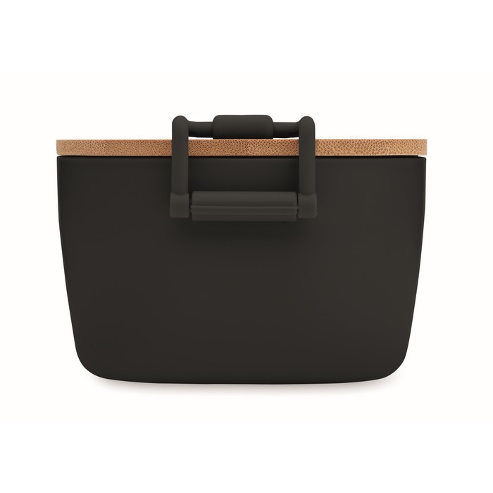 Fiambrera con tapa de bambú y 2 pestañas laterales de cierre 700ml color negro septima vista