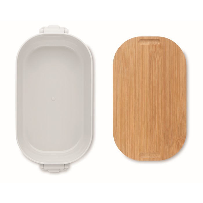 Fiambrera con tapa de bambú y 2 pestañas laterales de cierre 700ml color blanco tercera vista
