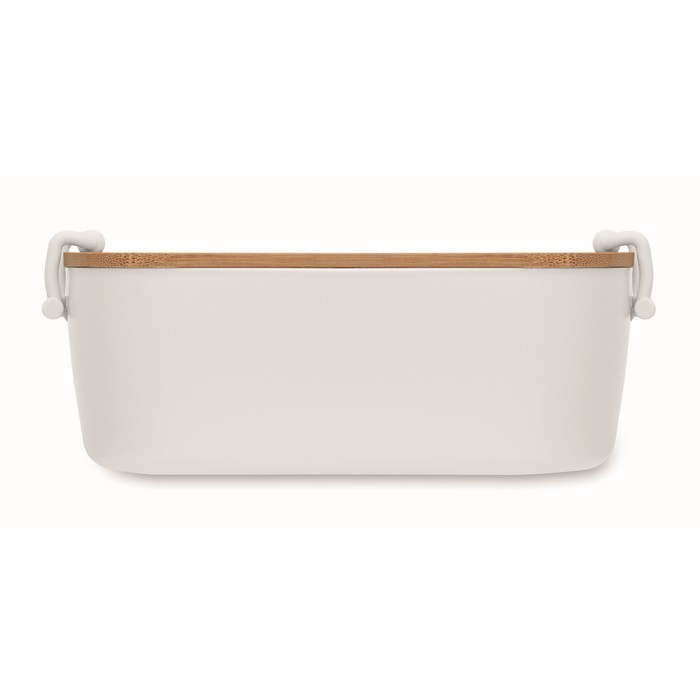 Fiambrera con tapa de bambú y 2 pestañas laterales de cierre 700ml color blanco quinta vista