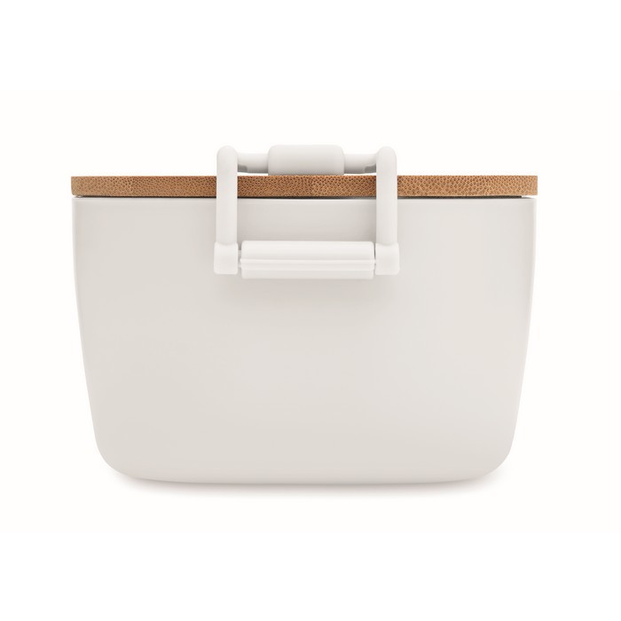 Fiambrera con tapa de bambú y 2 pestañas laterales de cierre 700ml color blanco septima vista