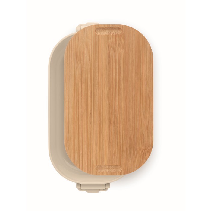 Fiambrera con tapa de bambú y 2 pestañas laterales de cierre 700ml color beige cuarta vista