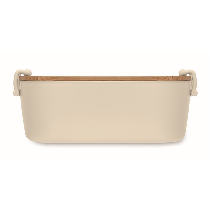 Fiambrera con tapa de bambú y 2 pestañas laterales de cierre 700ml color beige quinta vista