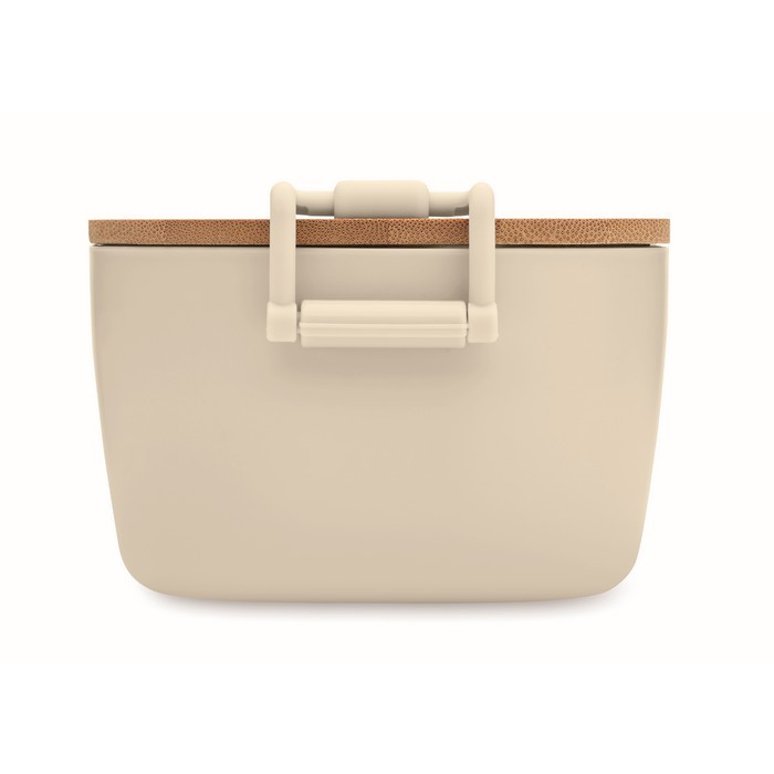 Fiambrera con tapa de bambú y 2 pestañas laterales de cierre 700ml color beige septima vista