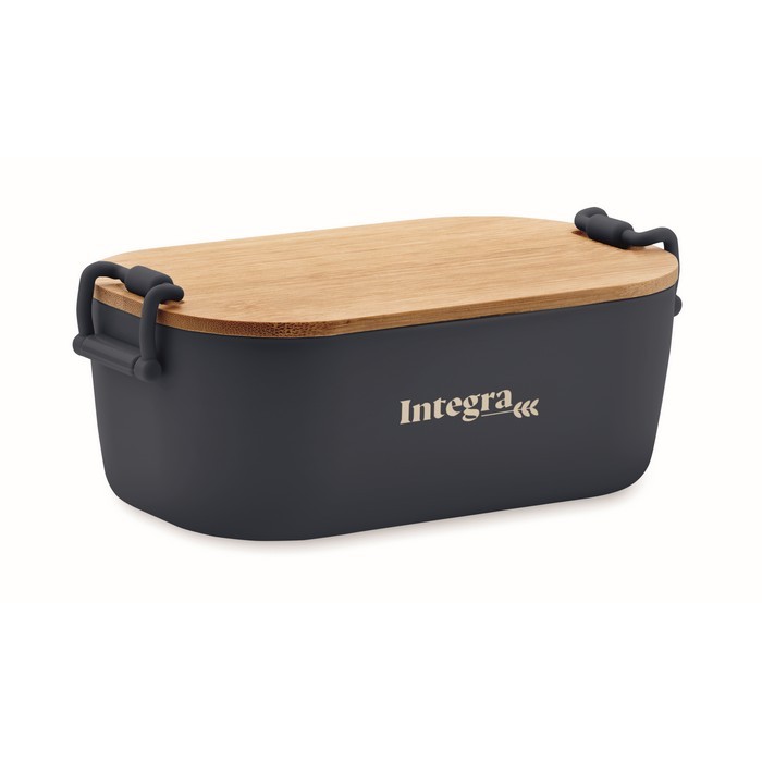 Fiambrera con tapa de bambú y 2 pestañas laterales de cierre 700ml color azul marino vista principal