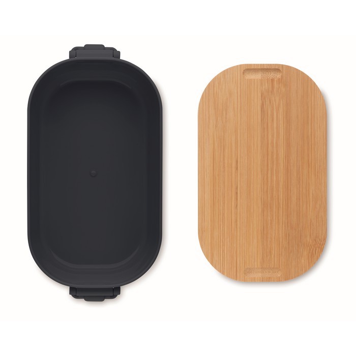 Fiambrera con tapa de bambú y 2 pestañas laterales de cierre 700ml color azul marino tercera vista