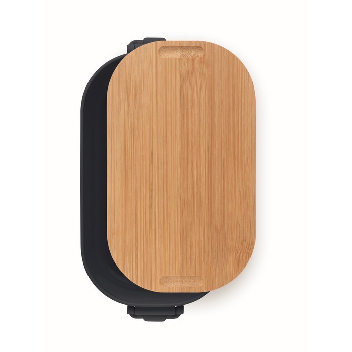 Fiambrera con tapa de bambú y 2 pestañas laterales de cierre 700ml color azul marino cuarta vista