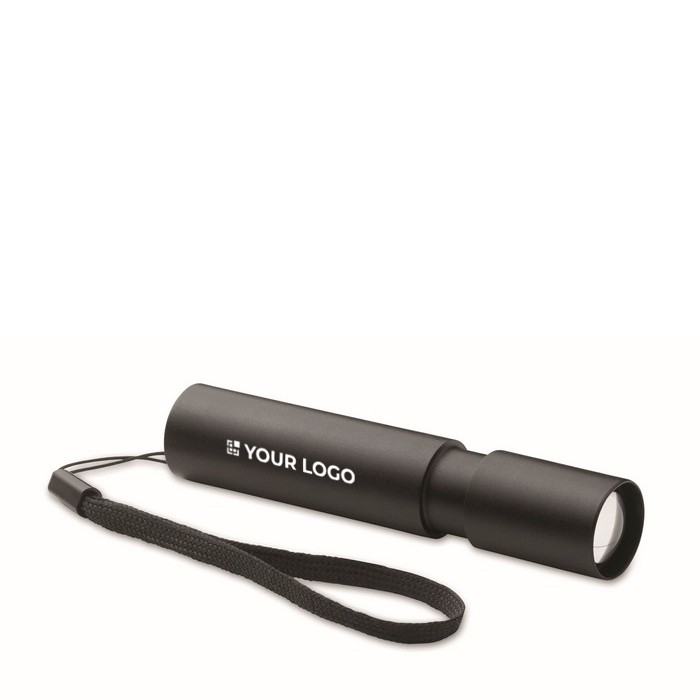 Linterna recargable con 3 ajustes de luz y función de acercar y alejar color negro vista de impresión