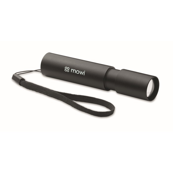 Linterna recargable con 3 ajustes de luz y función de acercar y alejar color negro vista principal segunda vista