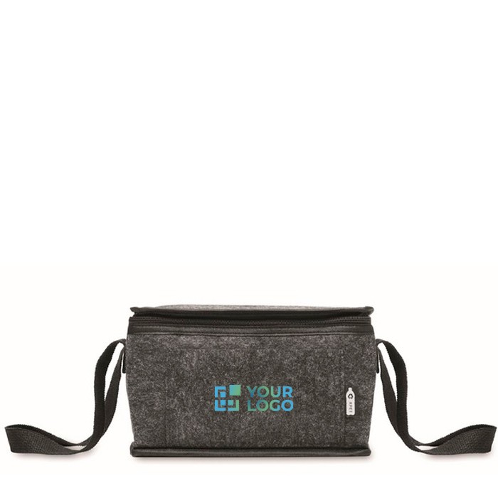 Bolsa nevera personal de fieltro RPET con bolsillo frontal 5L color gris oscuro vista de impresión Bolsa nevera personal de fieltro RPET con bolsillo frontal 5L color gris oscuro vista de impresión