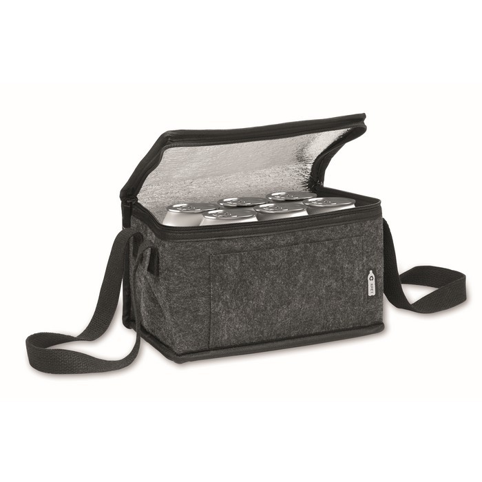 Bolsa nevera personal de fieltro RPET con bolsillo frontal 5L color gris oscuro segunda vista Bolsa nevera personal de fieltro RPET con bolsillo frontal 5L color gris oscuro segunda vista