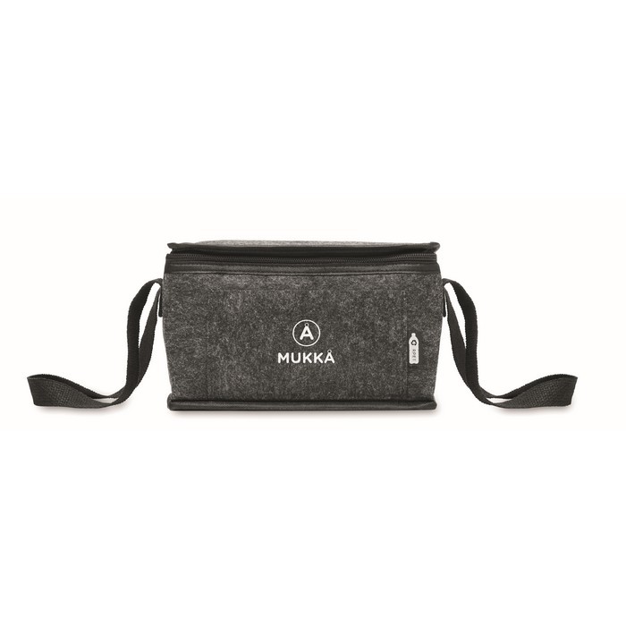 Bolsa nevera personal de fieltro RPET con bolsillo frontal 5L color gris oscuro vista principal tercera vista Bolsa nevera personal de fieltro RPET con bolsillo frontal 5L color gris oscuro vista principal tercera vista