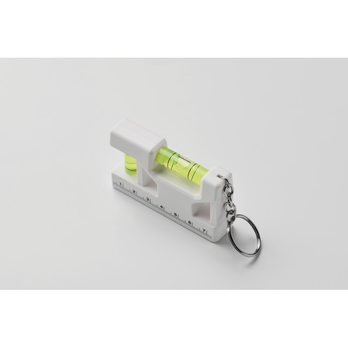 Llavero con doble nivel de burbuja, regla de 7cm  y base magnética color blanco vista fotografía segunda vista