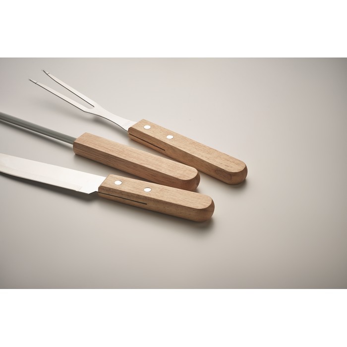 Estuche con aspecto de madera de 3 utensilios para barbacoa color madera segunda vista fotografía