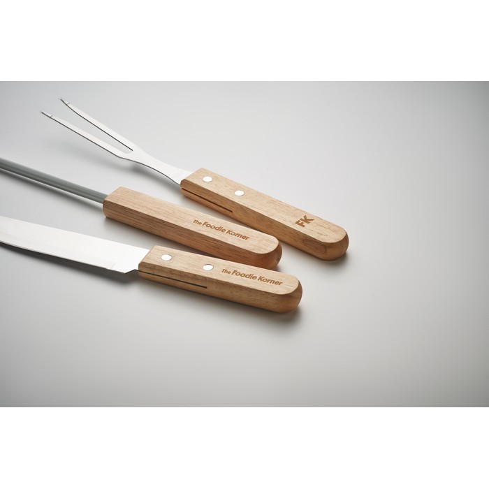 Estuche con aspecto de madera de 3 utensilios para barbacoa color madera vista principal