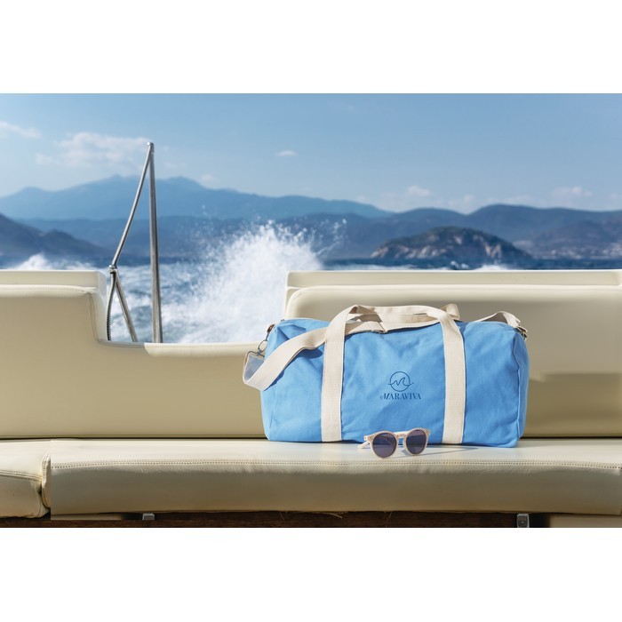 Bolsa de tejido reciclado con doble asa ajustable y desmontable color turquesa vista bodegón principal