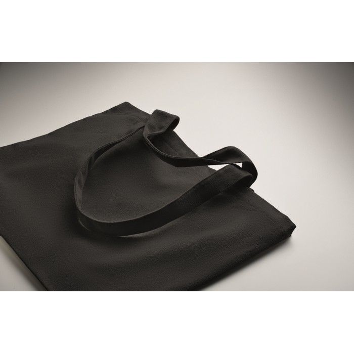 Bolsa de tejido reciclado con asas cortas y largas 320 g/m2 color negro vista fotografía cuarta vista Bolsa de tejido reciclado con asas cortas y largas 320 g/m2 color negro vista fotografía cuarta vista