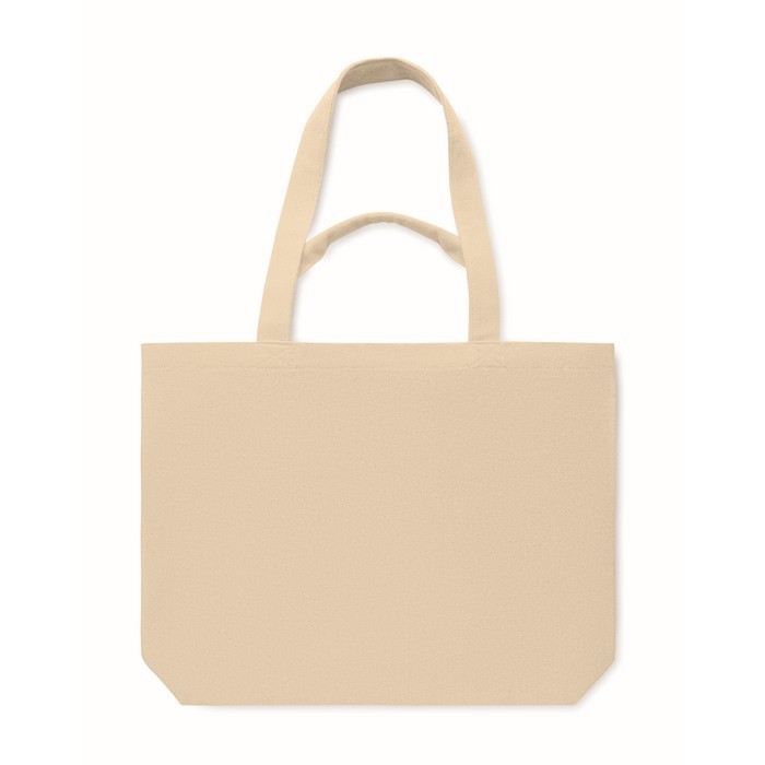 Bolsa de tejido reciclado con asas cortas y largas 320 g/m2 color beige tercera vista Bolsa de tejido reciclado con asas cortas y largas 320 g/m2 color beige tercera vista
