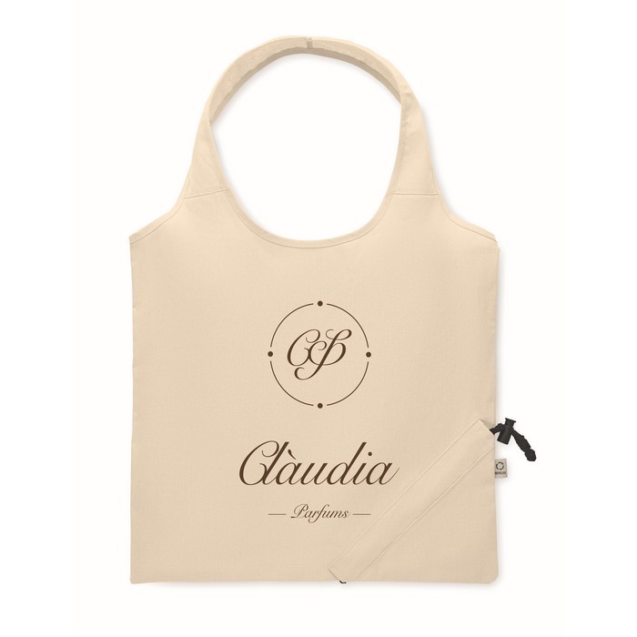 Bolsa plegable de la compra de algodón reciclado 140 g/m2 color beige vista principal Bolsa plegable de la compra de algodón reciclado 140 g/m2 color beige vista principal