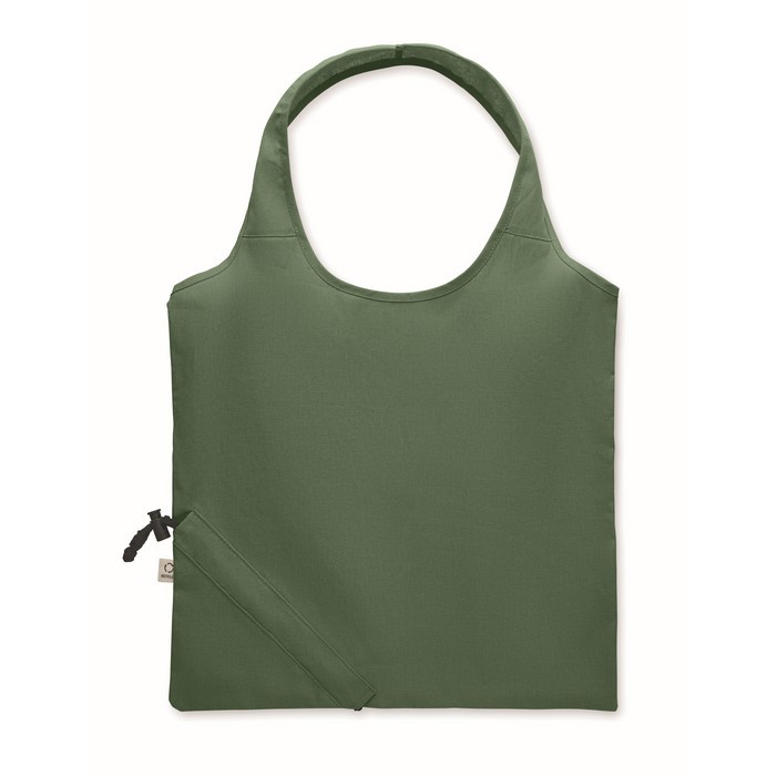 Bolsa compacta y plegable de la compra de algodón reciclado 140 g/m2 color verde oscuro segunda vista