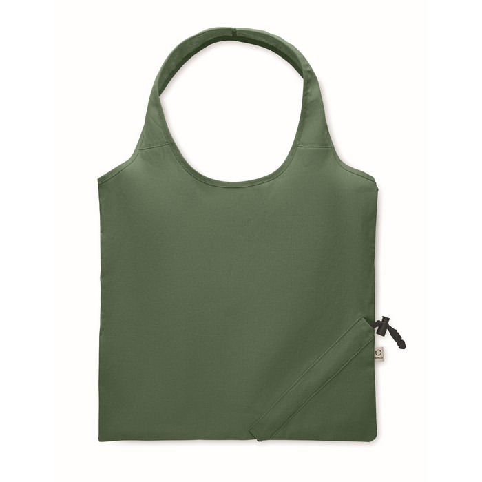 Bolsa compacta y plegable de la compra de algodón reciclado 140 g/m2 color verde oscuro cuarta vista