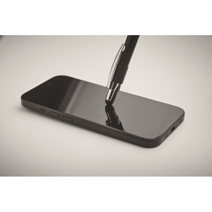 Bolígrafo antiestrés con spinner en la parte superior tinta azul color negro vista fotografía cuarta vista