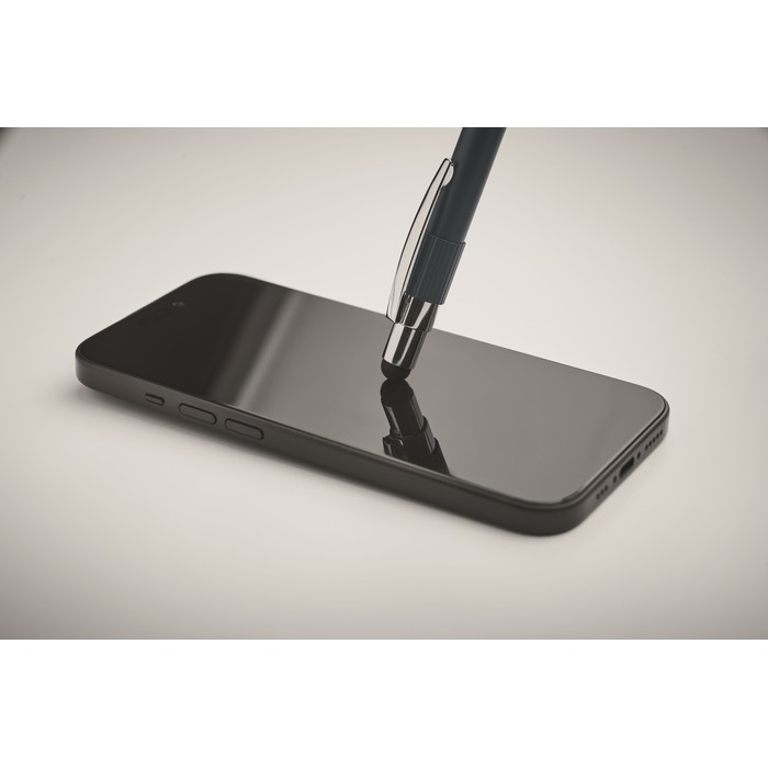 Bolígrafo antiestrés con spinner en la parte superior tinta azul color azul marino vista fotografía cuarta vista