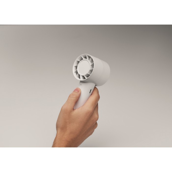 Ventilador portátil con soporte para escritorio y teléfono color blanco vista fotografía octava vista