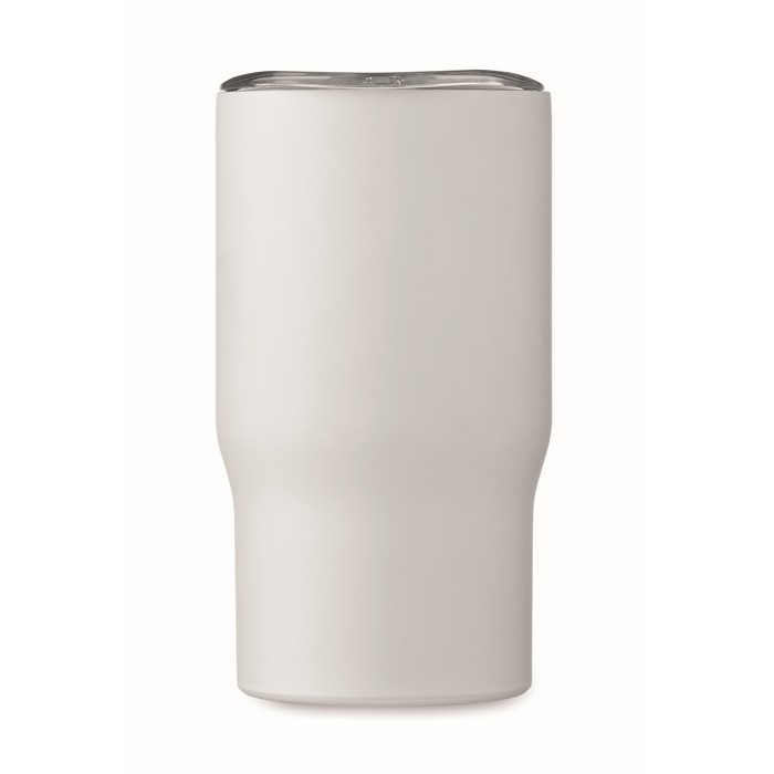 Taza de acero inoxidable reciclado con asa de madera 350ml color blanco sexta vista Taza de acero inoxidable reciclado con asa de madera 350ml color blanco sexta vista