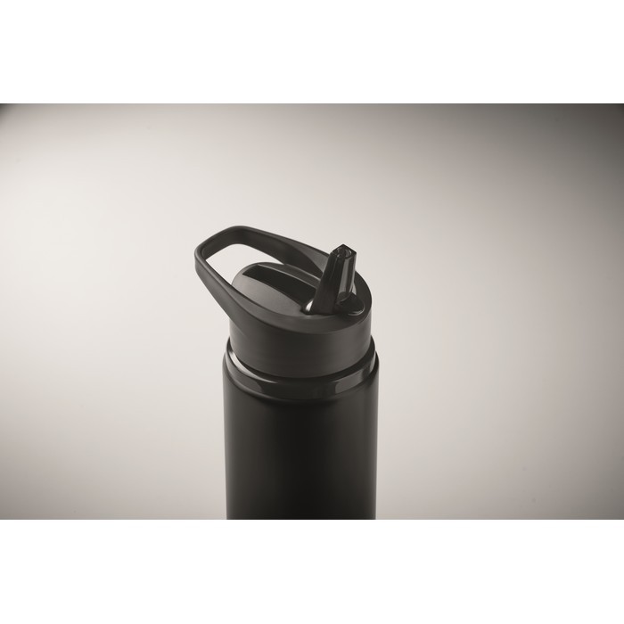 Botella de acero inoxidable reciclado con boquilla y asa 500ml color negro vista fotografía tercera vista