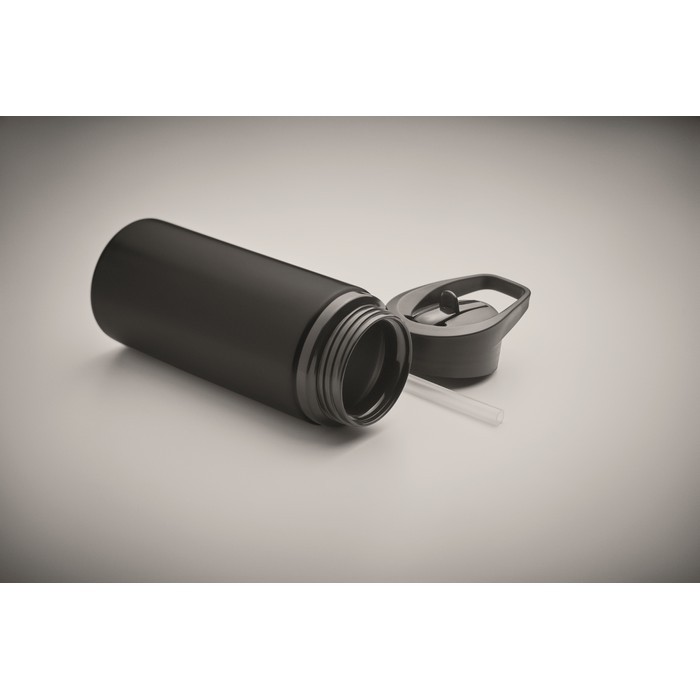 Botella de acero inoxidable reciclado con boquilla y asa 500ml color negro vista fotografía cuarta vista
