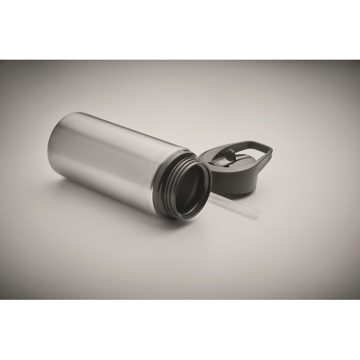 Botella de acero inoxidable reciclado con boquilla y asa 500ml color plateado mate vista fotografía cuarta vista