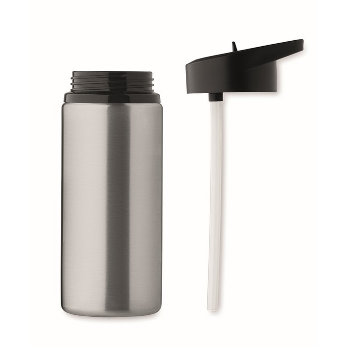 Botella de acero inoxidable reciclado con boquilla y asa 500ml color plateado mate octava vista